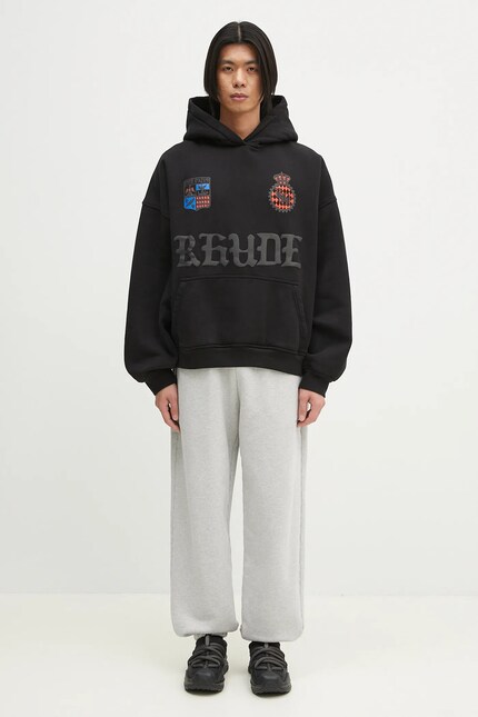 RHUDE cotton sweatshirt Cote D'Azur Crest men's black color hooded