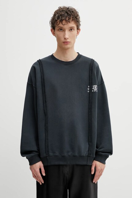 MM6Maison Margielaスウェット MM6 Maison Margiela: Black Printed-Logo Sweatshirt | SSENSE