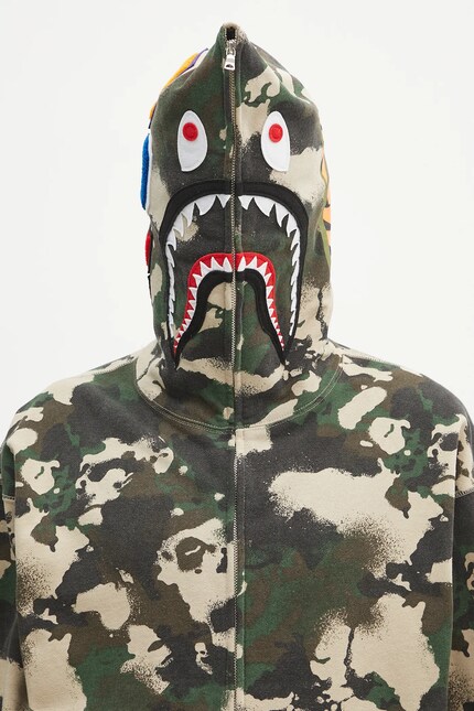 A Bathing Ape cotton sweatshirt Map Camo Shark Full Zip green