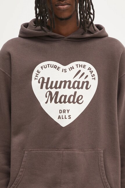 Human Made cotton sweatshirt Tsuriami Hoodie brown color hooded