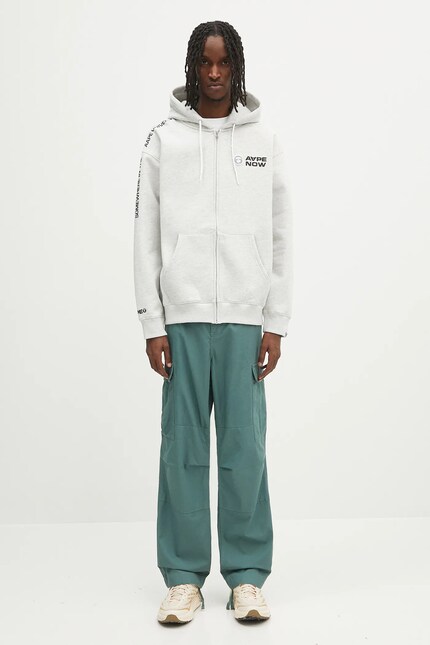 AAPE sweatshirt Now Zip Up gray color hooded with a print