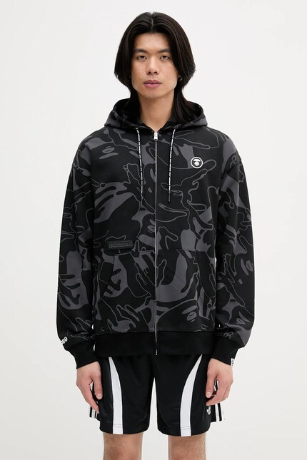 AAPE sweatshirt Now Zip Up black color hooded patterned