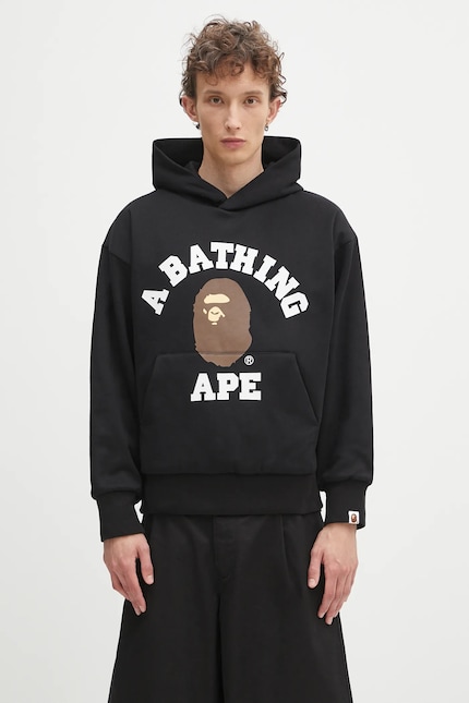 A Bathing Ape cotton sweatshirt College puffy black color hooded A Bathing Ape cotton sweatshirt College puffy black color hooded