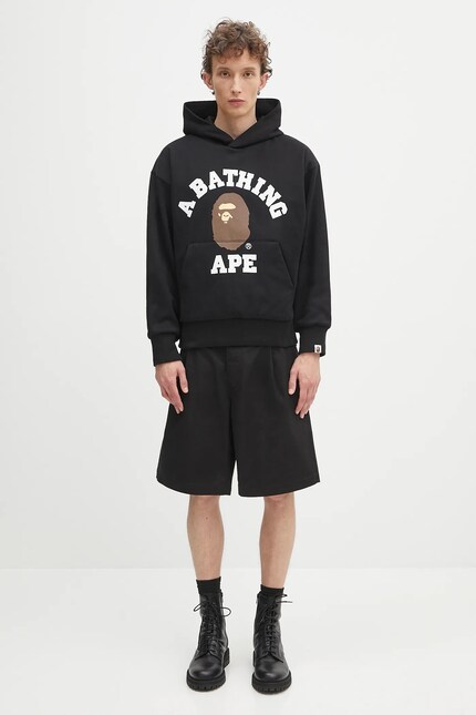 A Bathing Ape cotton sweatshirt College puffy black color hooded 