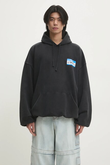 Хлопковая кофта VETEMENTS My Name Sticker Cropped Boxy цвет чёрный