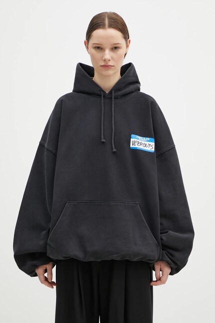 Хлопковая кофта VETEMENTS My Name Sticker Cropped Boxy цвет чёрный