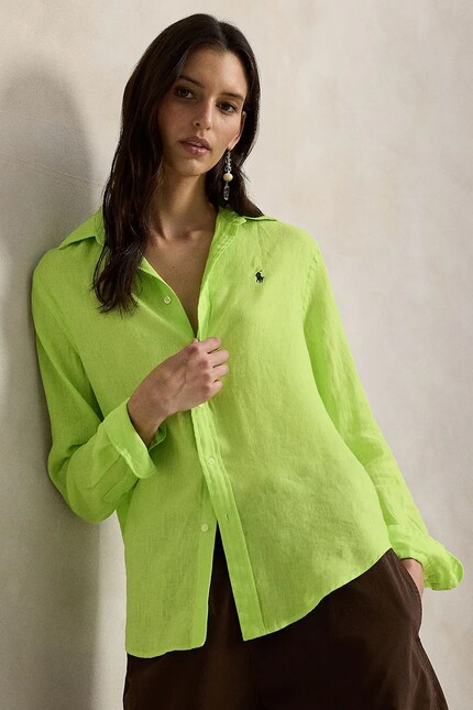 Polo Ralph Lauren shirt linen Women's green plain 211970730 at PRM US