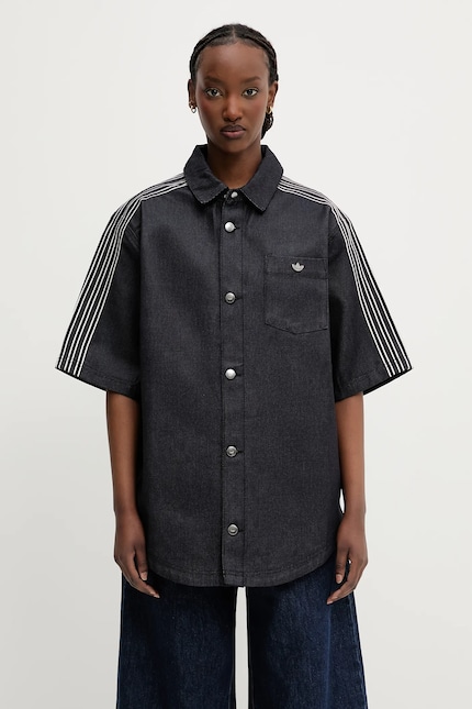 adidas Originals denim shirt Denim Shirt navy blue color relaxed