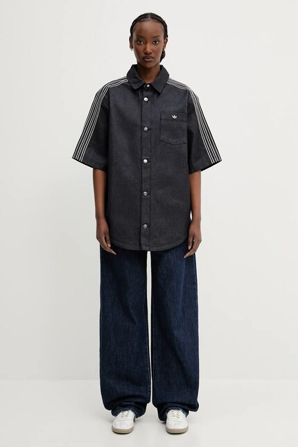 adidas Originals denim shirt Denim Shirt navy blue color relaxed