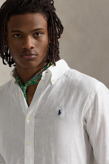 Polo Ralph Lauren Long Sleeve Sport Shirt linen Men's white plain