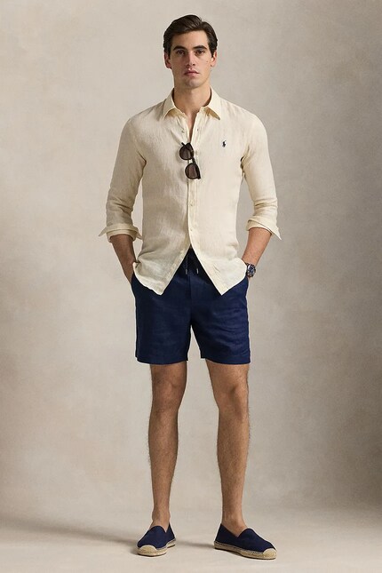 Polo Ralph Lauren Long Sleeve Sport Shirt linen Men's beige plain