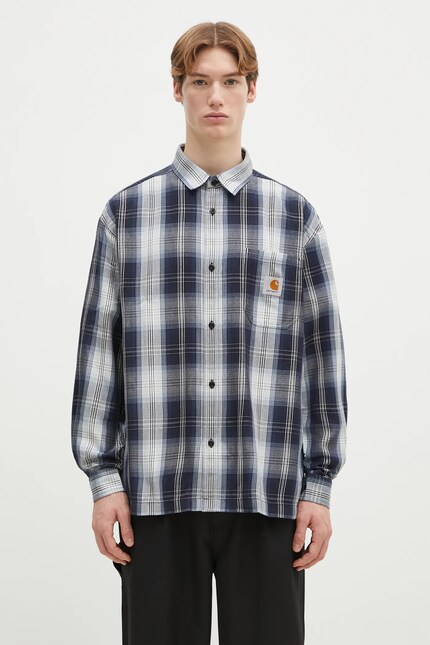 Carhartt WIP shirt Longsleeve Blanton Shirt men's navy blue color