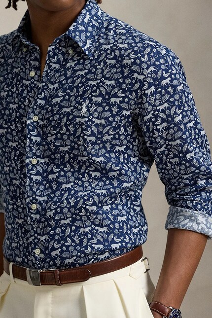 Polo Ralph Lauren linen shirt Sport Shirt blue color regular