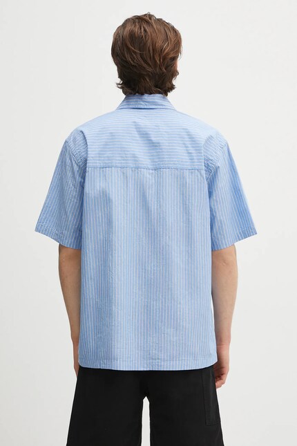 Norse Projects cotton shirt Mads Poplin Stripe SS blue color