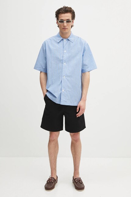 Norse Projects cotton shirt Mads Poplin Stripe SS blue color