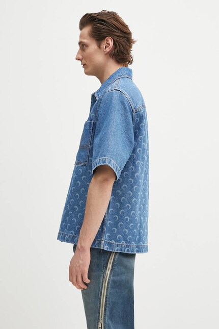 Marine Serre denim shirt Moon Laser Denim Workwear blue color