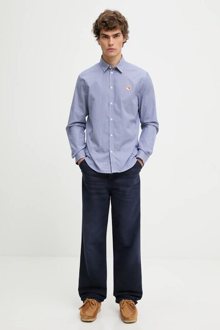 Maison Kitsuné cotton shirt Fox Head Classic Striped navy blue