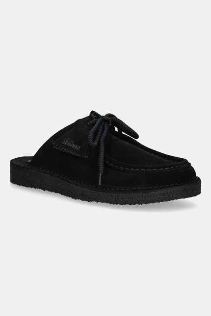 Clarks Originals suede sliders Desert Nomad Mule men's black color