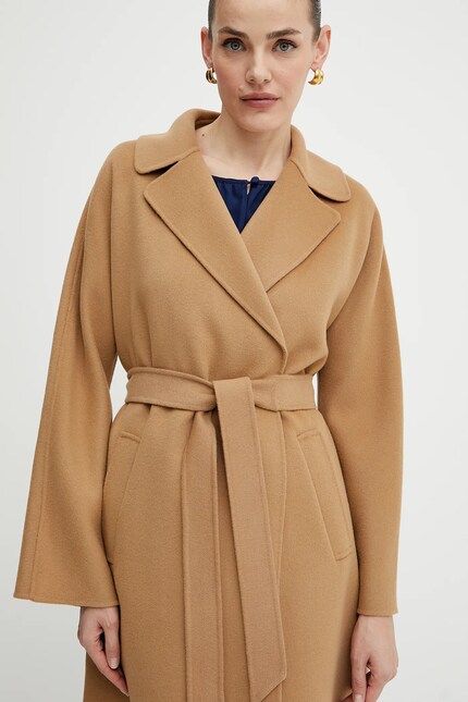 マロン Weekend Max Mara palton de lână culoarea maro, de tranzitie