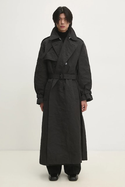VETEMENTS trench coat Metalized Wrinkled Trenchcoat men's black VETEMENTS trench coat Metalized Wrinkled Trenchcoat men's black