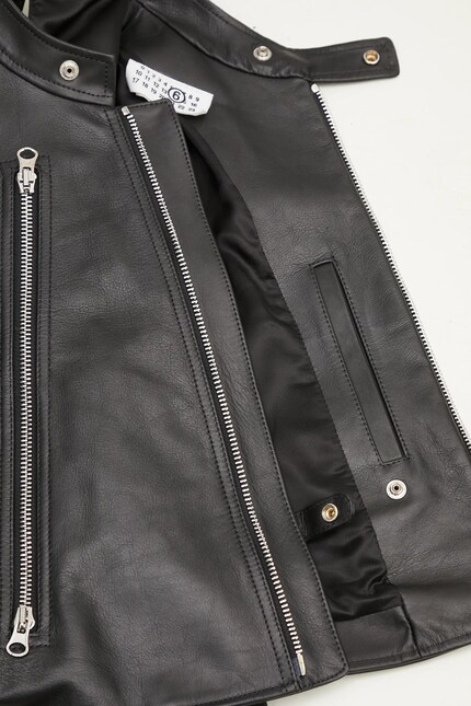 MM6 Maison Margiela leather jacket black color S52AM0317 at PRM US