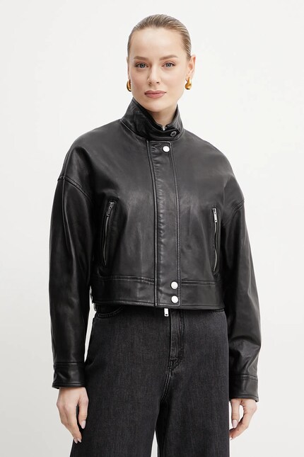 Кожаная куртка Weekend Max Mara цвет чёрный переходная oversize