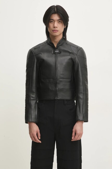 Кожаная куртка VETEMENTS Racing Logo мужская цвет чёрный