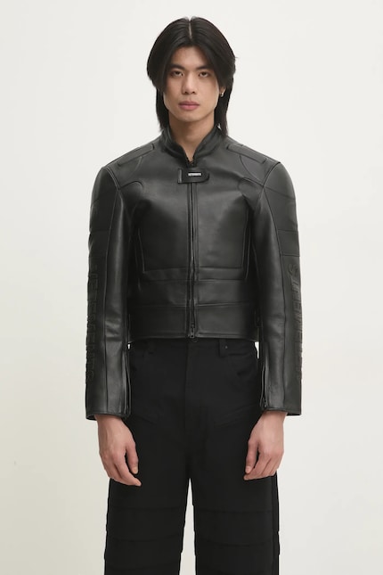 Кожаная куртка VETEMENTS Racing Logo мужская цвет чёрный Кожаная куртка VETEMENTS Racing Logo мужская цвет чёрный