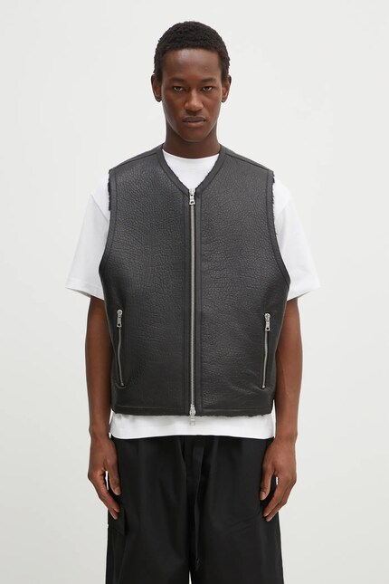 MKI MIYUKI ZOKU leather vest Shearling Vest men's black color