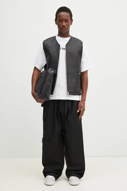 MKI MIYUKI ZOKU leather vest Shearling Vest men's black color