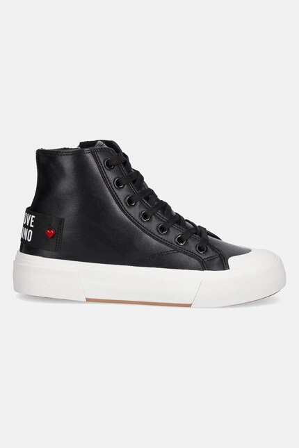 Love Moschino tenisi de piele femei, culoarea negru