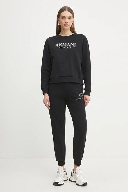 Хлопковые спортивные штаны Armani Exchange женские цвет чёрный с