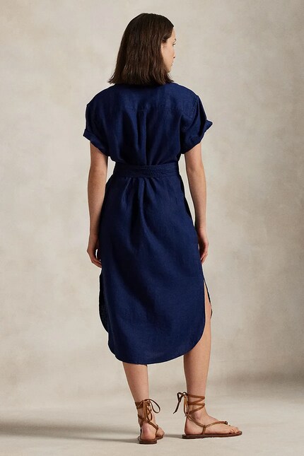 Polo Ralph Lauren linen dress navy blue color 211959912 at PRM US