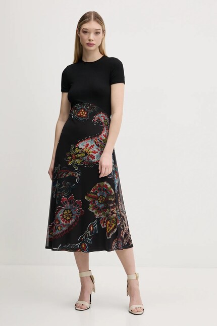 Платье Desigual PAISLEY MESH_LACROIX цвет чёрный midi расклешённое