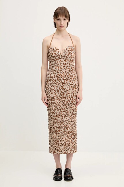nanushka brown dress Nanushka Brown Marghe Long Sleeve Maxi Dress