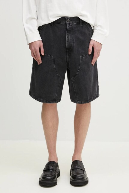 Carhartt WIP denim shorts Double Knee Short men's black color