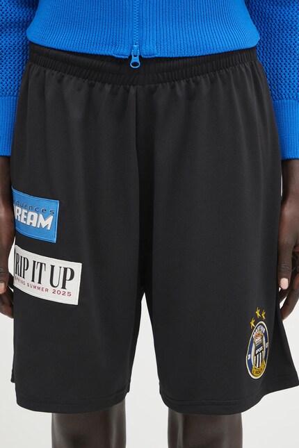 Martine Rose shorts Football black color with an application