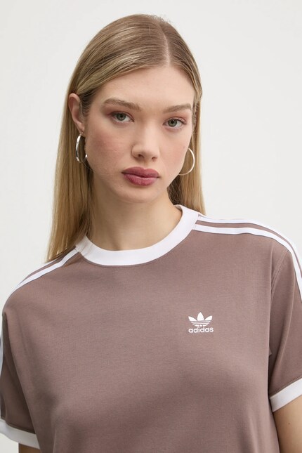 Футболка adidas Originals 3-Stripes женская цвет коричневый JD4570