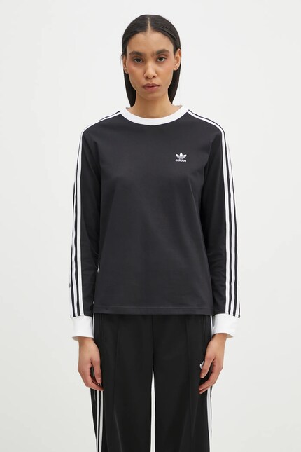 Хлопковый лонгслив adidas Originals 3-Stripes цвет чёрный JC5774