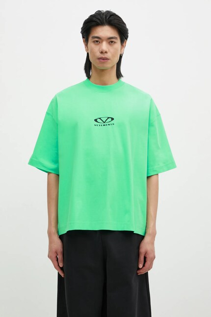 VETEMENTS cotton t-shirt Oval Logo Cropped Boxy men's green color