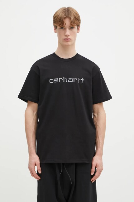 Carhartt WIP cotton t-shirt Rivet Script men's black color with a