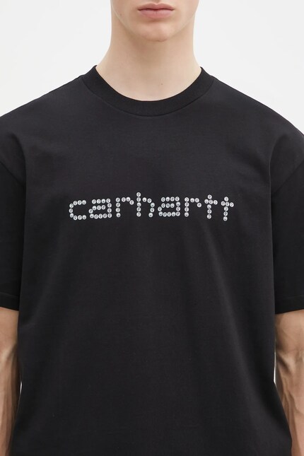 Carhartt WIP cotton t-shirt Rivet Script men's black color with a