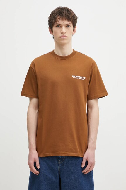 Carhartt WIP cotton t-shirt Runaway men's brown color with a print