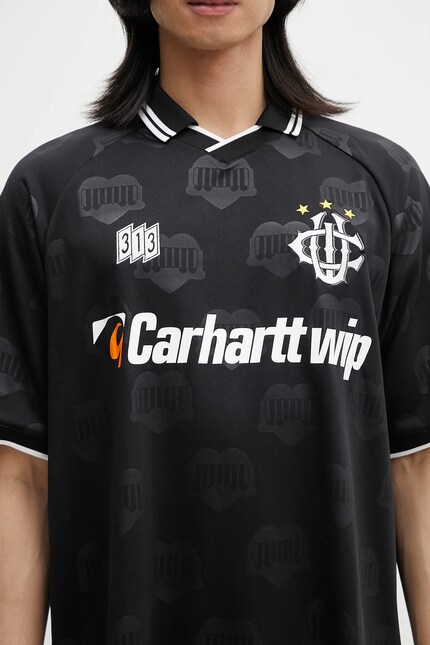 Carhartt WIP polo shirt S/S Hartt's Football T-Shirt black color