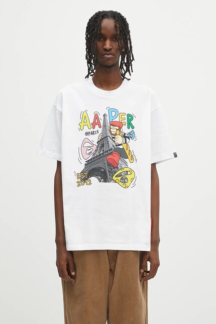 AAPE cotton t-shirt Theme Aaper white color with a print