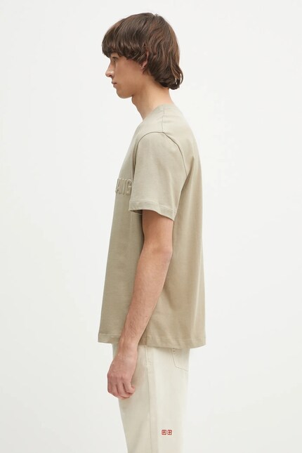 Helmut Lang cotton t-shirt EMBOSSED.TEE.ROUNDED green color with