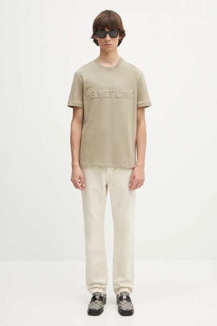 Helmut Lang cotton t-shirt EMBOSSED.TEE.ROUNDED green color with