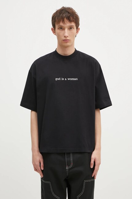 VETEMENTS cotton t-shirt God Is A Woman Cropped Boxy black color