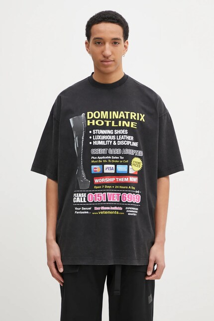 VETEMENTS cotton t-shirt Dominatrix Hotline Oversized black color