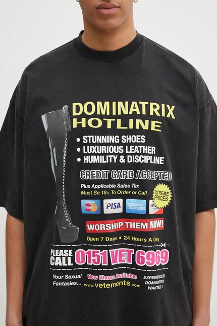 VETEMENTS cotton t-shirt Dominatrix Hotline Oversized black color